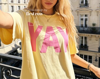 YAY T-Shirt, Happy Pink Graphic Tee, Cute Positive Shirt, Feel Good Tee, Fun Handwritten Statement Shirt, Dopamine shirt