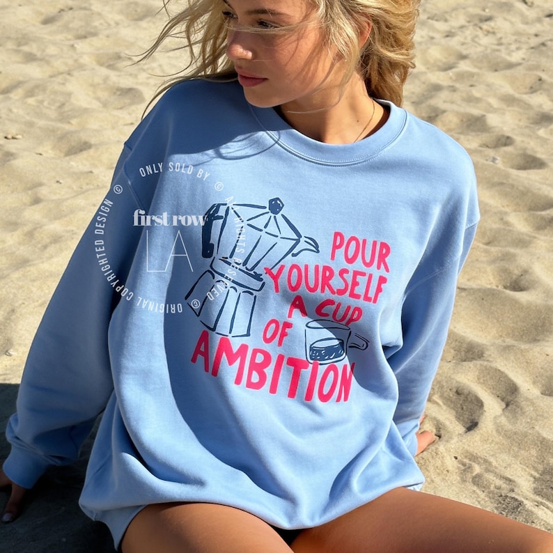 Woman wearing Dolly Parton Pour Yourself a Cup of Ambition Shirt, Retro Coffee shirt, 9 to 5, Moka Pot, Coffee Club, Caffeine Lover, Dollywood Sweatshirt