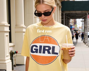 Girl T-shirt, retro T-shirt, Gulf Gas station logo, Pamela Anderson, Jessica Williams Shrinking, 90s fashion, Girl logo shirt, Y2K tee
