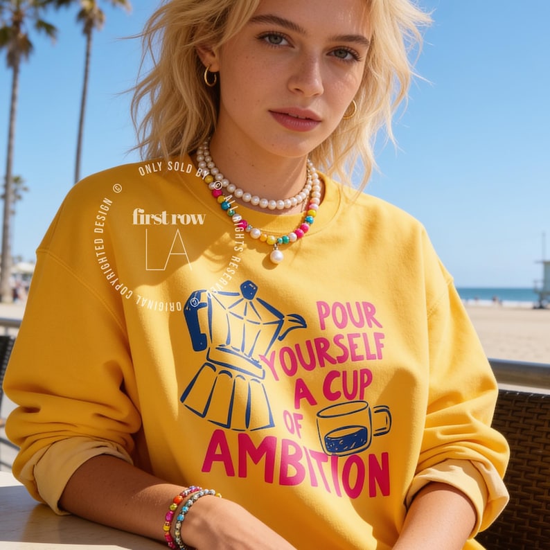Woman wearing Dolly Parton Pour Yourself a Cup of Ambition Shirt, Retro Coffee shirt, 9 to 5, Moka Pot, Coffee Club, Caffeine Lover, Dollywood Sweatshirt