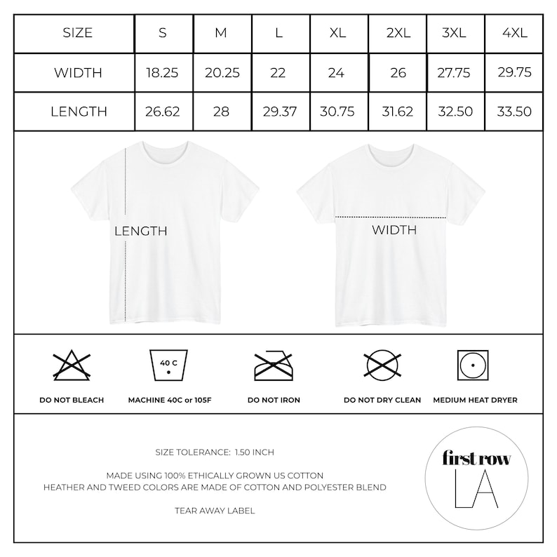 Size Guide First Row LA