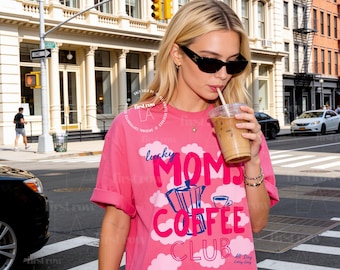 Shirt koffie moeder, T-shirt Lucky Moms Coffee Club, leuk koffieliefhebber cadeau voor moeder, T-shirt Moka Pot, T-shirt Pink Cloud, grafisch T-shirt Pink Cloud, Moederdagcadeau