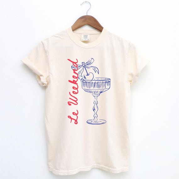 Le Weekend, French T-Shirt, Weekending, Vintage, Coquette Bow Cherry, Cocktail, y2k T-shirt, weekend vibe tee