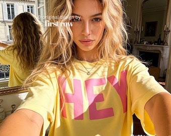HEY T-Shirt, Pink Graphic Tee, Cute Happy Shirt, Playful Handwritten Tee, Positive Statement Shirt, Hello shirt, Dopamine T