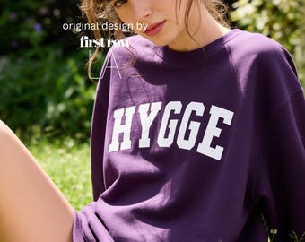 Sudadera HYGGE, unisex, estilo universitario, cuello redondo, Hygge escandinavo, diseño danés, jersey, regalo minimalista y acogedor.