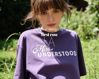 T-shirt met de tekst "Miss Understood", T-shirt met grafische afbeelding van een schoonheidskoningin, T-shirt met grappige woordspeling, Coquette Y2K-top, T-shirt voor missverkiezingen, T-shirt met humor voor introverten