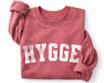 Sudadera HYGGE, unisex, estilo universitario, cuello redondo, estilo hygge escandinavo, diseño danés, jersey, regalo minimalista y acogedor.