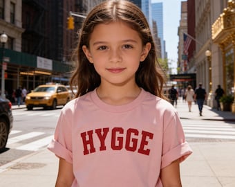 HYGGE youth T-shirt, Unisex Varsity Crewneck, Scandinavian Hygge, Danish Design, Minimalist Cozy Gift