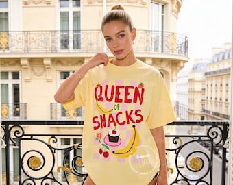 Shirt Queen of Snacks, T-shirt Food Lover, T-shirt Dopamine, Snarky T-shirt, Kleurrijk Grafisch T-shirt Snack, Foodie Cadeau, T-shirt Unisex