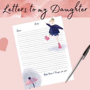 Papelería imprimible para el recuerdo de una hija: cartas memorables con oraciones y versículos bíblicos, regalo basado en la fe
