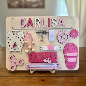 Personalized Montessori Busy Board – Custom Puzzle Name Wooden Sensory Toy for Toddlers | Educational Activity Board & First Birthday Gift