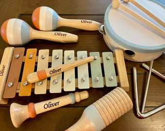 Personalized Wooden Musical Instruments for kids Montessori Wooden Sensory Toy Birthday gift Educational Toy Montessori Music Toy Gift Set