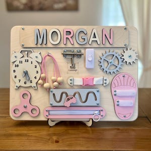 Personalized Montessori Busy Board-Wooden Sensory Toy for Toddler-Custom Name Puzzle Educational Learning Activity Board-First Birthday Gift