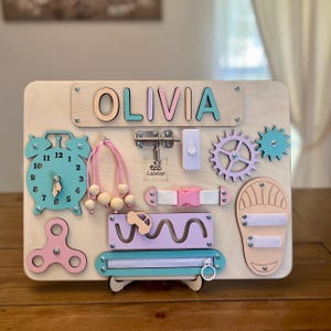 Personalized Montessori Busy Board-Wooden Sensory Toy for Toddler-Custom Name Puzzle Educational Learning Activity Board-First Birthday Gift