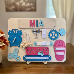 Personalized Busy Board for Toddlers with Puzzle Name, Montessori Activity wooden Toy, First Birthday Gift for Baby, First Christmas Gift