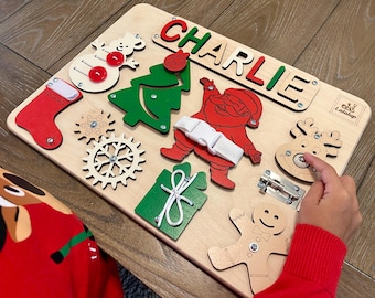 Personalized Custom Puzzle Name Busy Board for Toddler, 1st Christmas Gift, Christmas Baby Gift, Montessori Wooden Toy, Sensory Toddler Gift
