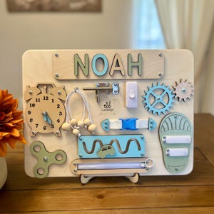 Personalized Montessori Busy Board-Wooden Sensory Toy for Toddler-Custom Name Puzzle Educational Learning Activity Board-First Birthday Gift