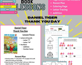 Daniel Tiger Thank You Day - Kleinkind-Vorschul-Unterrichtsplan, Arbeitsblatt, Begleiter (7 Seiten mit Buchstaben, Zahlen und Aktivitäten)