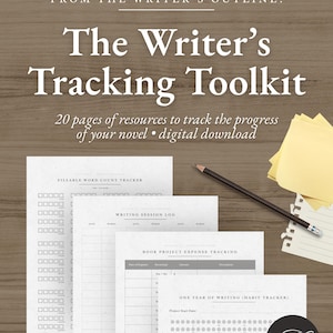 以下が含まれることがあります： 作家のトラッキングツールキット。小説の進捗を追跡するための20ページのデジタルダウンロード。記入可能な単語数カウンター、執筆セッションログ、プロジェクト費用追跡が含まれています。鉛筆と付箋も表示されています。