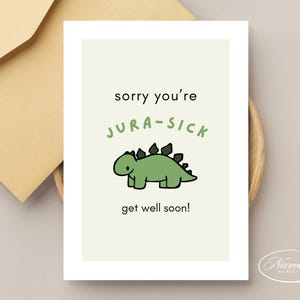 Carte imprimable Dinosaure se rétablissant bientôt pour les enfants, carte de correspondance amusante sur le thème Dino Doodle, modèle de toile modifiable, 5 x 7 pouces, DN1