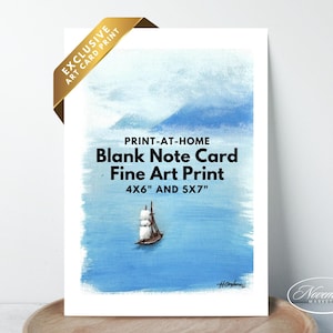 Acryl Segelboot Kunstdruck, Blanko Karte, minimalistische blaue Malerei, Acryl auf Leinwand, Digital Download, 13x18cm, 4x6cm, FA1