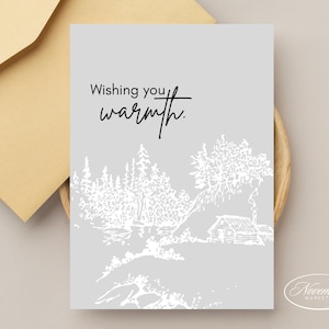 Tarjeta navideña deseándole calidez / Tarjeta de felicitación de invierno minimalista moderna / Plantilla editable de Canva / 5 x 7 pulgadas