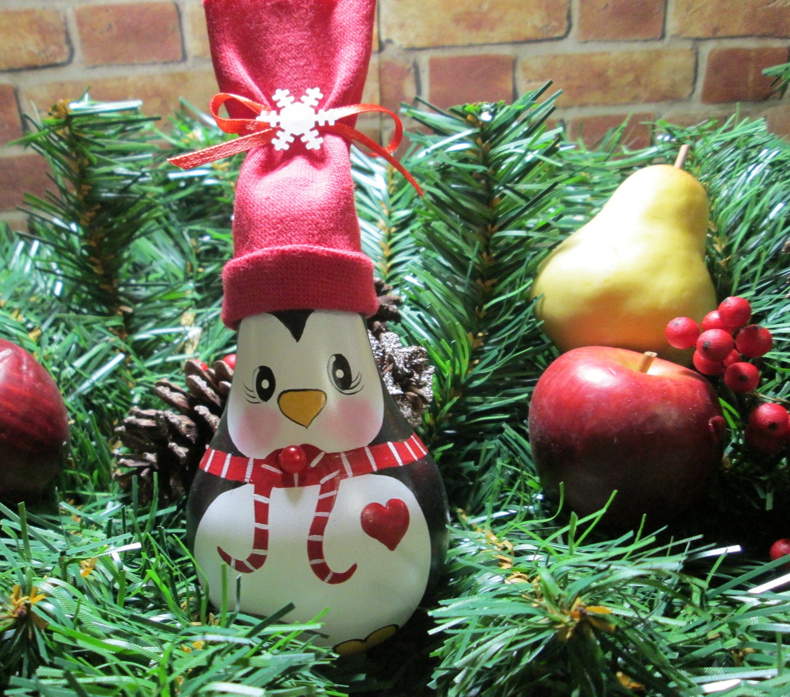 Penguin Christmas Ornament/ Penguin Hand Painted Christmas Ornament