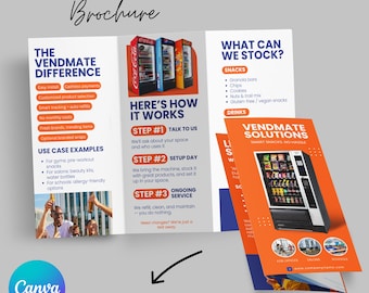 Vending Machine Business Brochure Template, Vending Machine Trifold Brochure,Vending Machine Advertisement Canva Template, Business Flyer