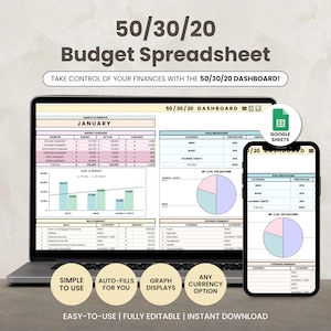 50/30/20 Budget Spreadsheet, Budget Dashboard Google Sheet Template, Paycheck Budget Tracker, Monthly/Weekly Budget, Instant Download