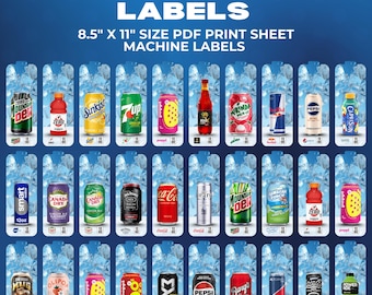 40+ Etiketter till varuautomater från Royal Vendors, Etiketter till 350 ml burkar i kameleontstil, Etiketter till läsk, Etiketter till varuautomater