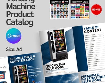Editable Vending Machine Products Catalog, Vending Drinks Catalog, Vending Product List, Vending Snack Catalog, Free Vending Machine Labels