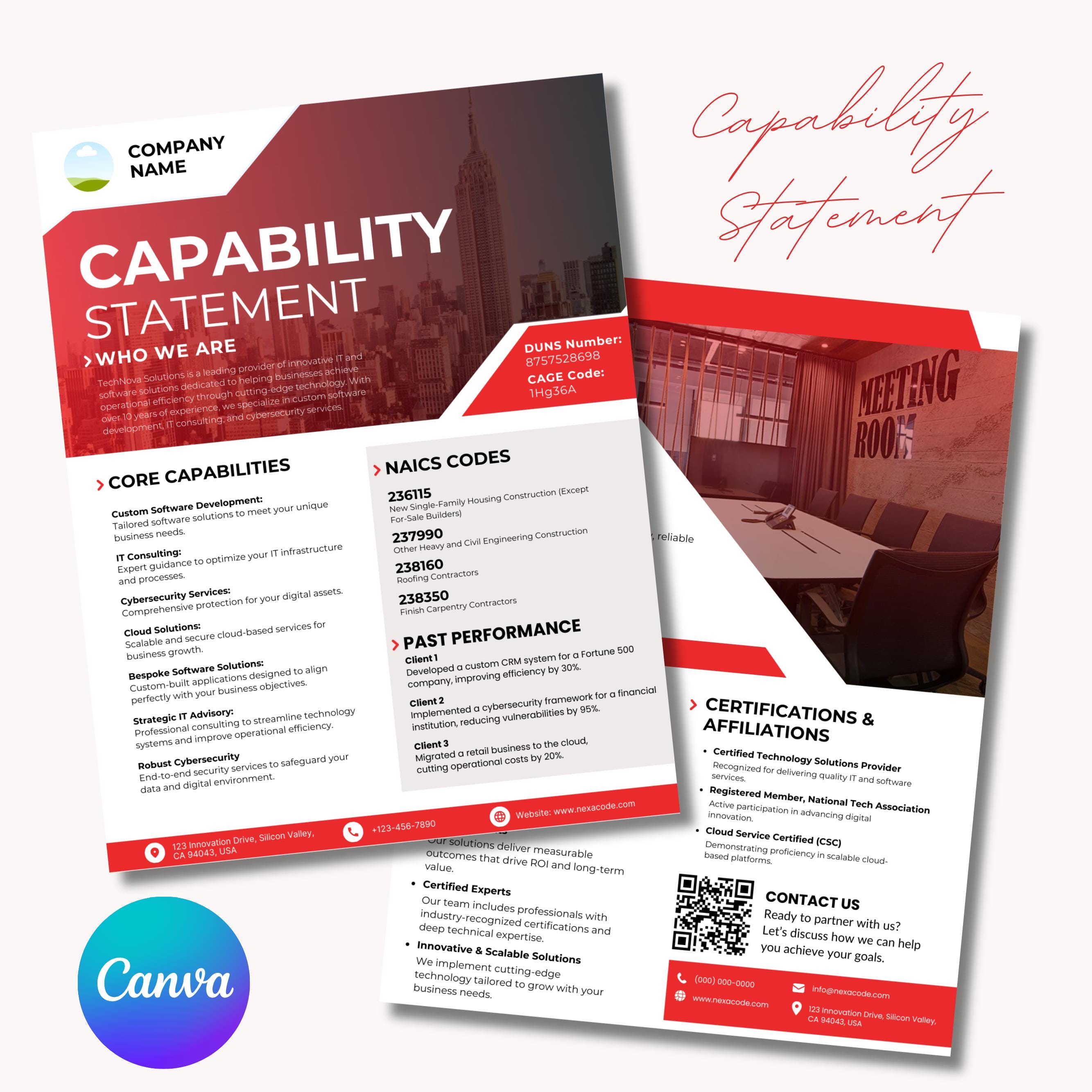 Capability Statement Template Canva, Corporate Flyer, Editable Business ...
