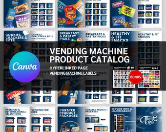 Editable Vending Machine Products Catalog, Vending Drinks Catalog, Vending Product List, Vending Snack Catalog, Free Vending Machine Labels