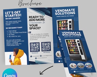 Vending Machine Business Brochure Template, Vending Machine Trifold Brochure,Vending Machine Advertisement Canva Template, Business Flyer
