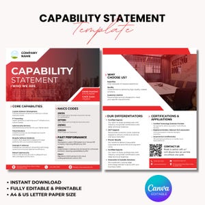 Business Capability Statement, Corporate Flyer, Editable Capability Statement Template, Company Overview Flyer Template, Canva Template