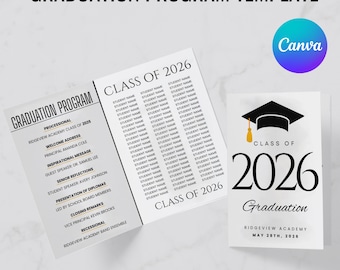 Modelo de Programa de Formatura 2026, Cartão de Cerimônia Editável 2026, Turma de 2026, Programa de Formatura do Ensino Médio e Superior, Download Imediato