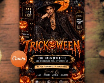 Trickoween-Einladungs-Canva-Vorlage, Halloween-Kostüm-Party-Einladung, sofortiger Download