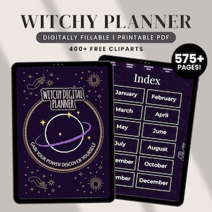 2025 Witchy Planner, Astrology Planner, Witchy Digital Planner, Moon Calendar, Printable Witch Journal, Tarot journal, Hyperlinked Planner