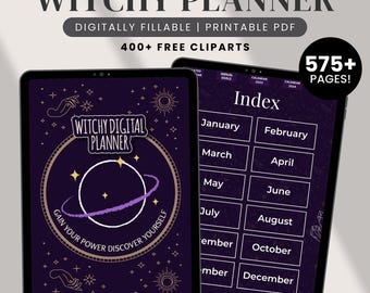 2025 Witchy Planner, Astrology Planner, Witchy Digital Planner, Moon Calendar, Printable Witch Journal, Tarot journal, Hyperlinked Planner
