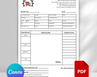Editable Auto Repair Estimate Template, Auto Repair Invoice, Automotive Service Invoice, Mechanic Receipt Form Car Service Estimate Template