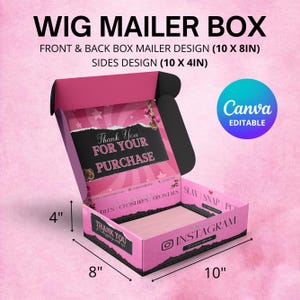 Hårförpackningsdesign, färdig anpassad förpackningsdesign, förpackningsdesign med spetsfront, gör-det-själv-lådadesign för skönhetsföretag, Canva-mall