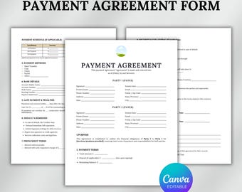 Payment Agreement Contract Template, Agreement Template, Payment Agreement Form,Agreement to Pay Contract,Written Payment Agreement template