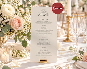 Wedding Menu, Canva Editable Wedding Menu Card Template, Minimalist Reception Menu, Instant Download
