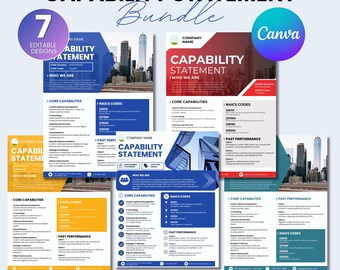 Paquete de plantillas de declaración de capacidades, 7 diseños, folleto corporativo, declaración de capacidades empresariales editable, plantilla de folleto de descripción general de la empresa