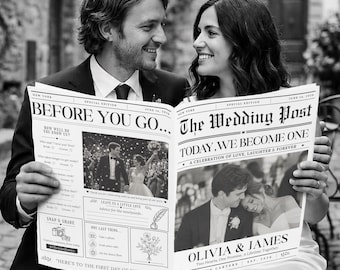 Wedding Newspaper Template with Photo, Editable Newlywed Times Program, Modern Marriage Itinerary, Digital Download