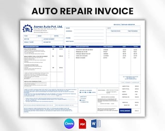 Mechanics Auto Repair Invoice Template, Mechanic Receipt Form, Repair Order, Car Service Estimate Template, Canva, Word & PDF