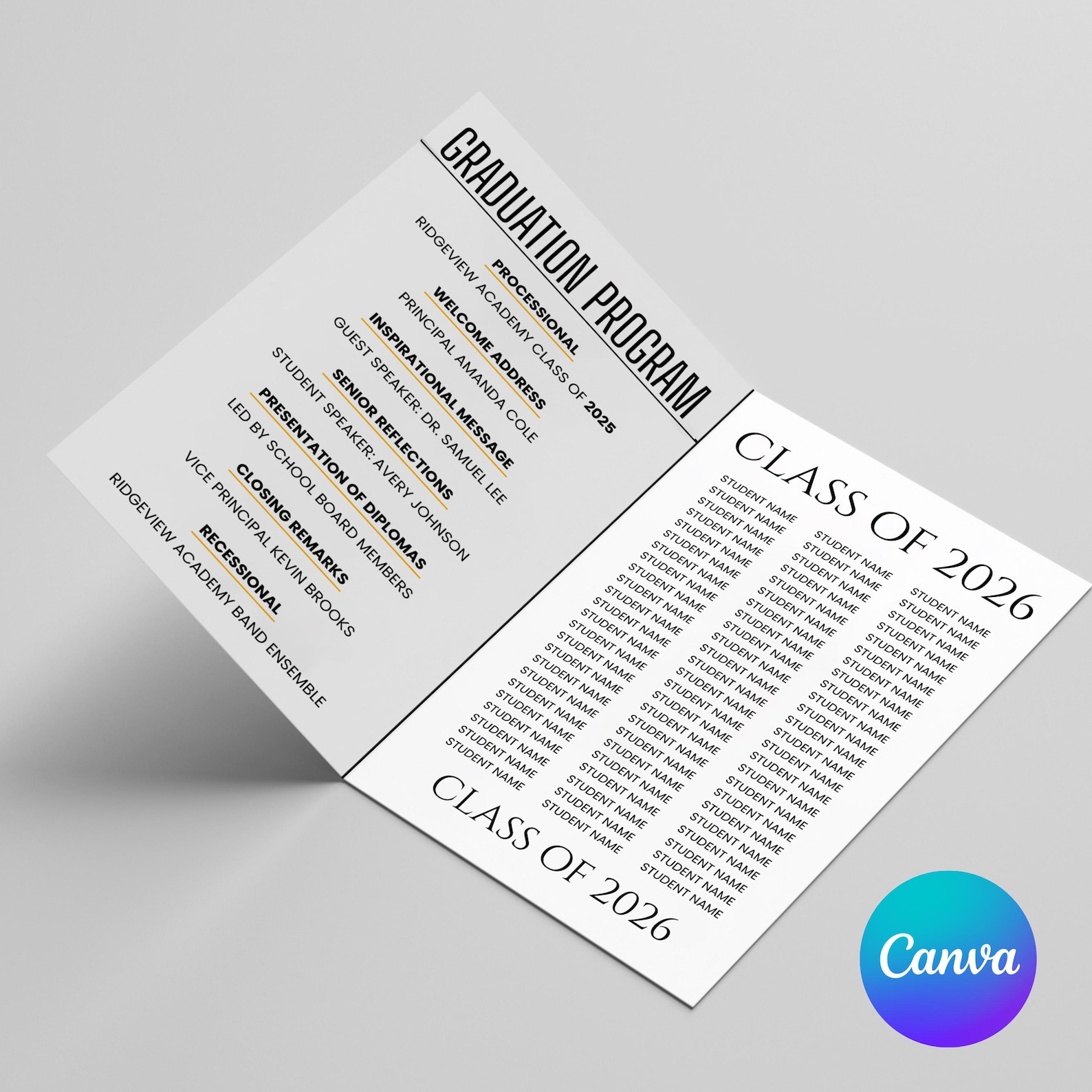 2026 Graduation Program Template, Editable 2026 Ceremony Card, Class of ...