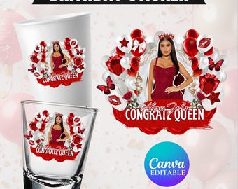 Pacchetto adesivi di compleanno, Regina del Congtraz, Adesivo per bicchieri di polistirolo rosso e bianco, Bicchierino da shot, Segni zodiacali, Disegni per magliette, Disegno oroscopo Canva