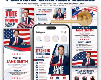 Wahlkampfvorlagen Bundle, Rack Karte, Flyer, Hoor Aufhänger, Union Wahl Flyer, Postkarte, Canva Vorlage, Sofort Download