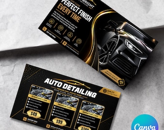 Modello Canva per biglietto da visita di un'attività di detailing auto, biglietto da visita fai-da-te per detailing auto, biglietti da visita per servizi di cura dell'auto, download immediato